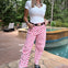 Finish Line Pink and White Checkered Barrel Pants