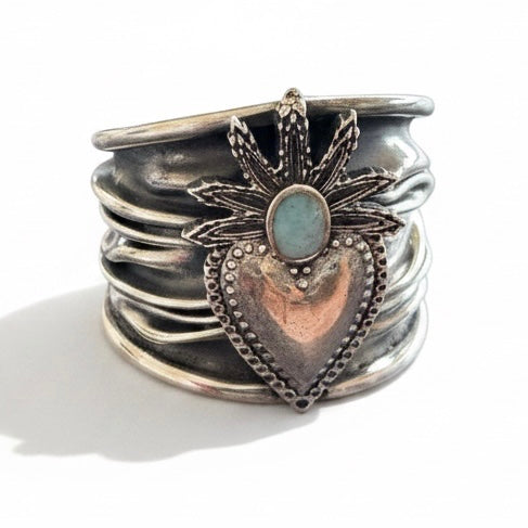 Sterling Silver Sacred Heart Stacker Ring Size 8