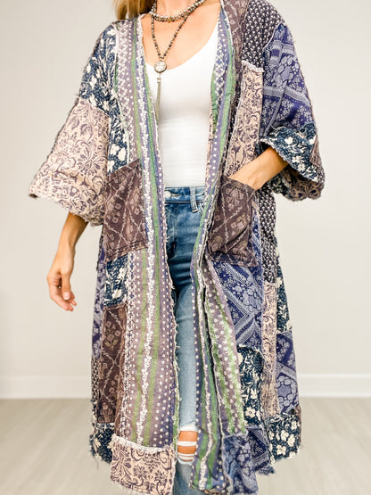 Washed Mix Media Open Front Pocket Cardigan