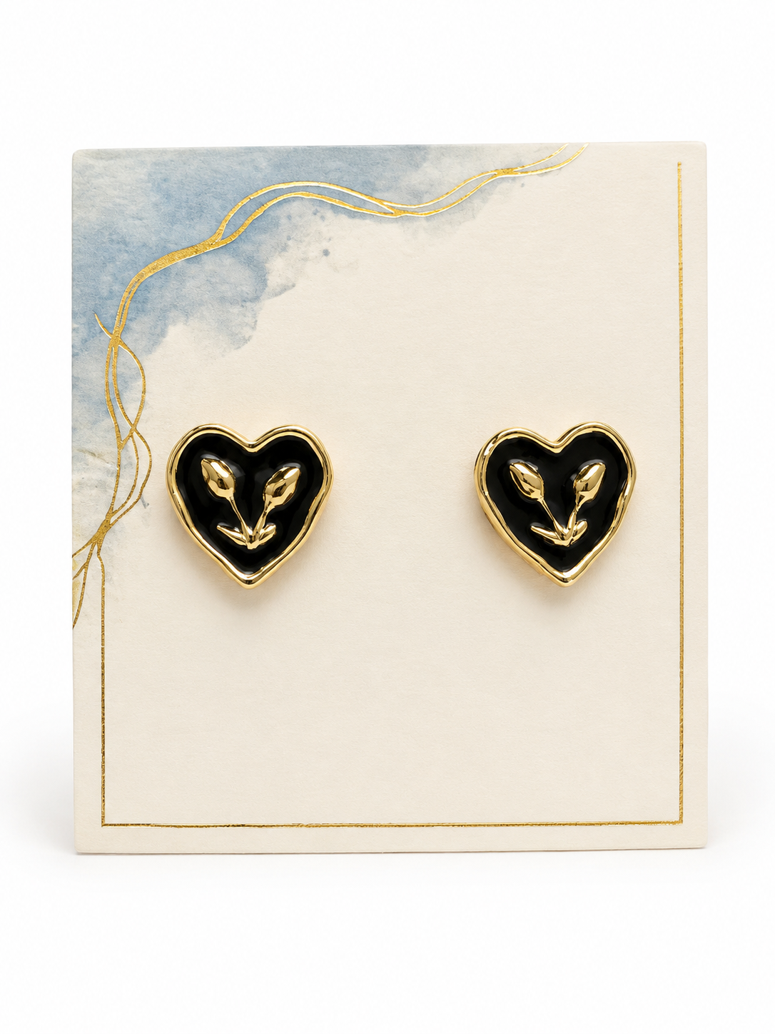 Black Heart with Tulip Earrings