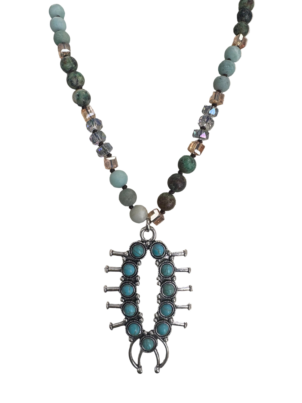 8MM Beaded Stone Pendant Necklace