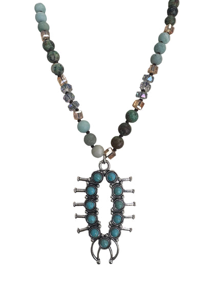 8MM Beaded Stone Pendant Necklace
