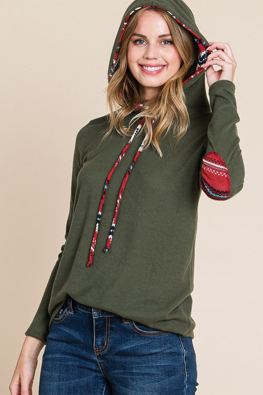 Contrast Elbow Patch Hoodie Top