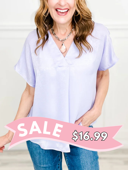 Satin Short Sleeve V-Neck Top