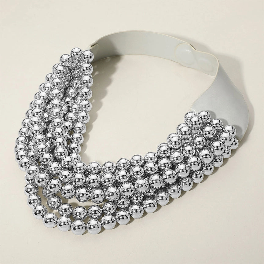 Chunky Acrylic Bead Layered Faux Leather Magnetic Necklace