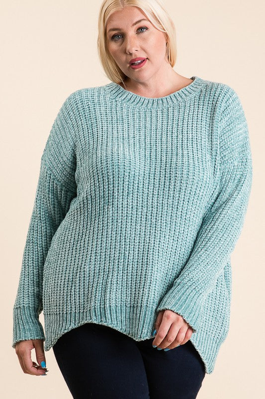 Chenille Knit Scallop Hem Sweater