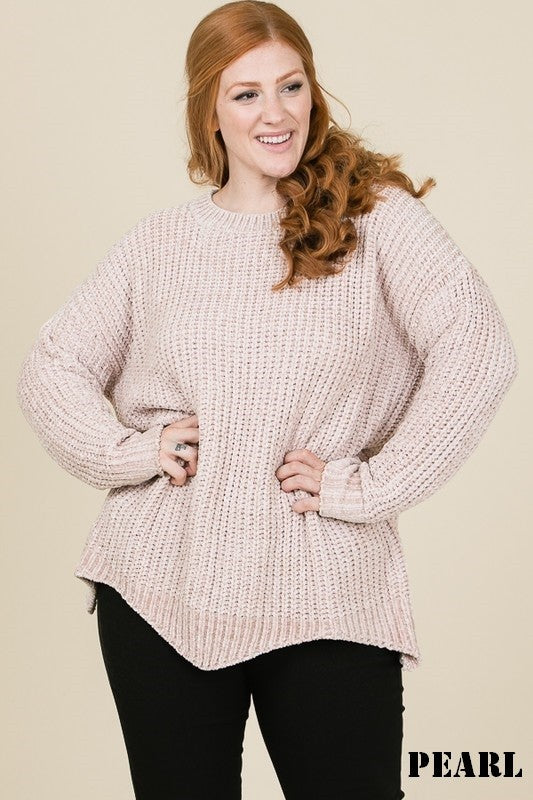 Chenille Knit Scallop Hem Sweater