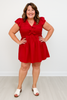 V-Neck Short Bubble Sleeve Mini Dress with Smocked and Bow Details