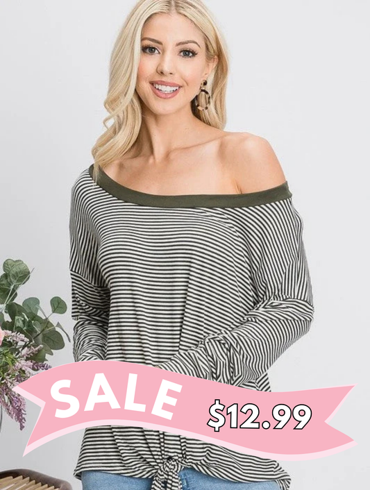 Long Sleeve Pin Stripe Front Tie Top