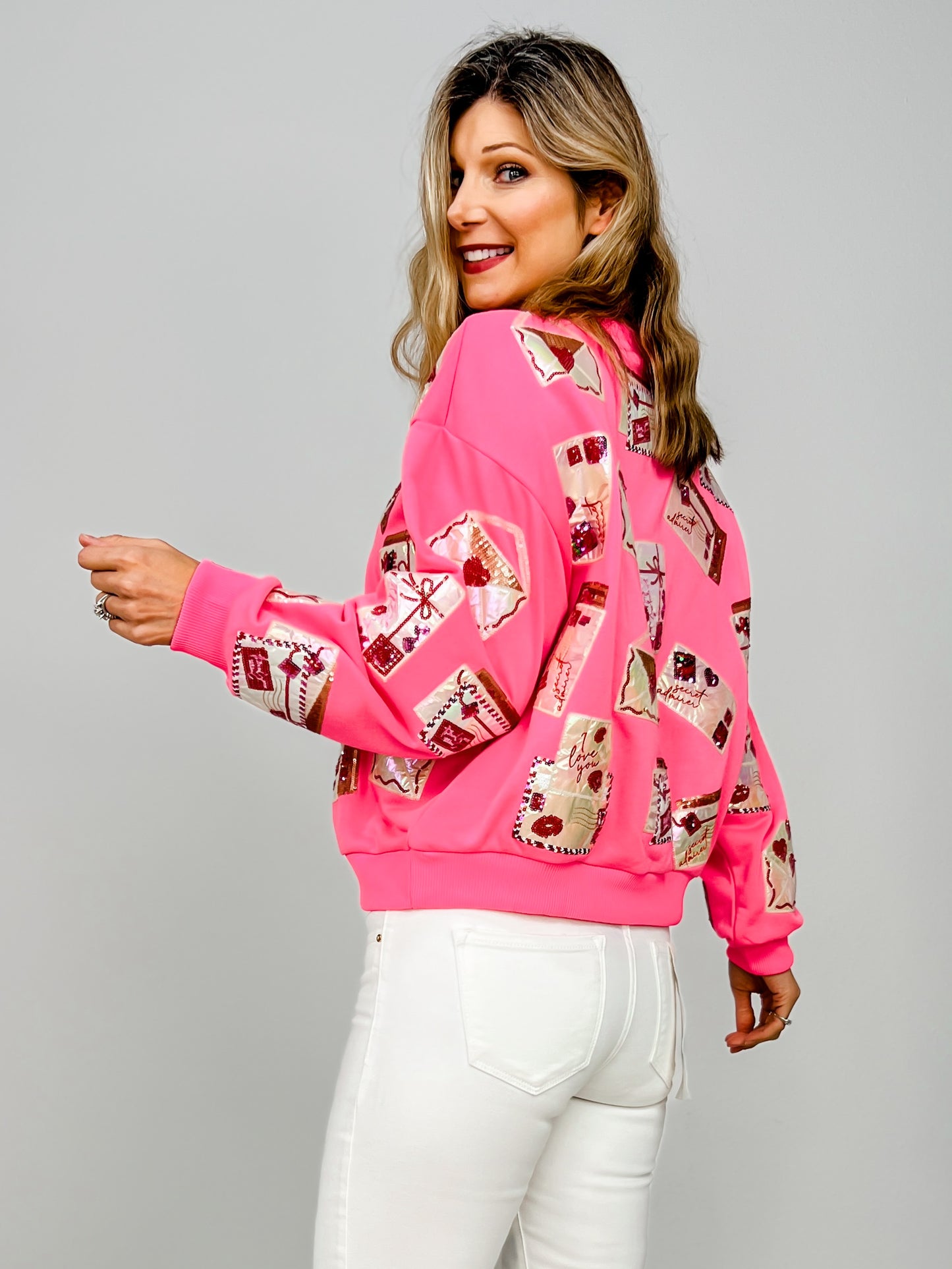 Queen Of Sparkles Neon Pink Love Letters Sweatshirt