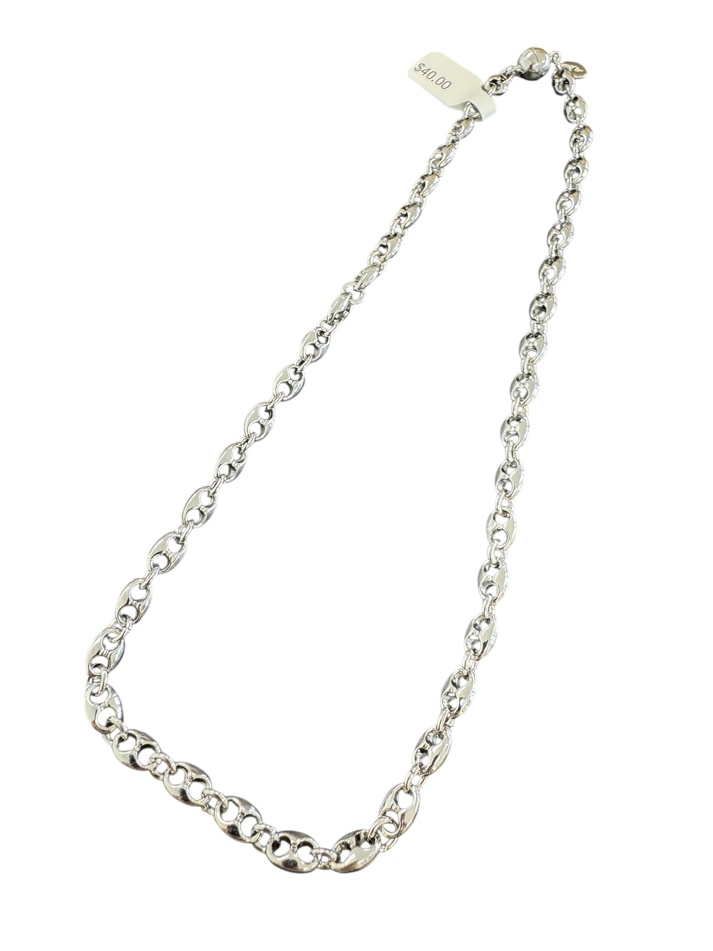 Silver Bean Necklace Magnet Closure 16"
