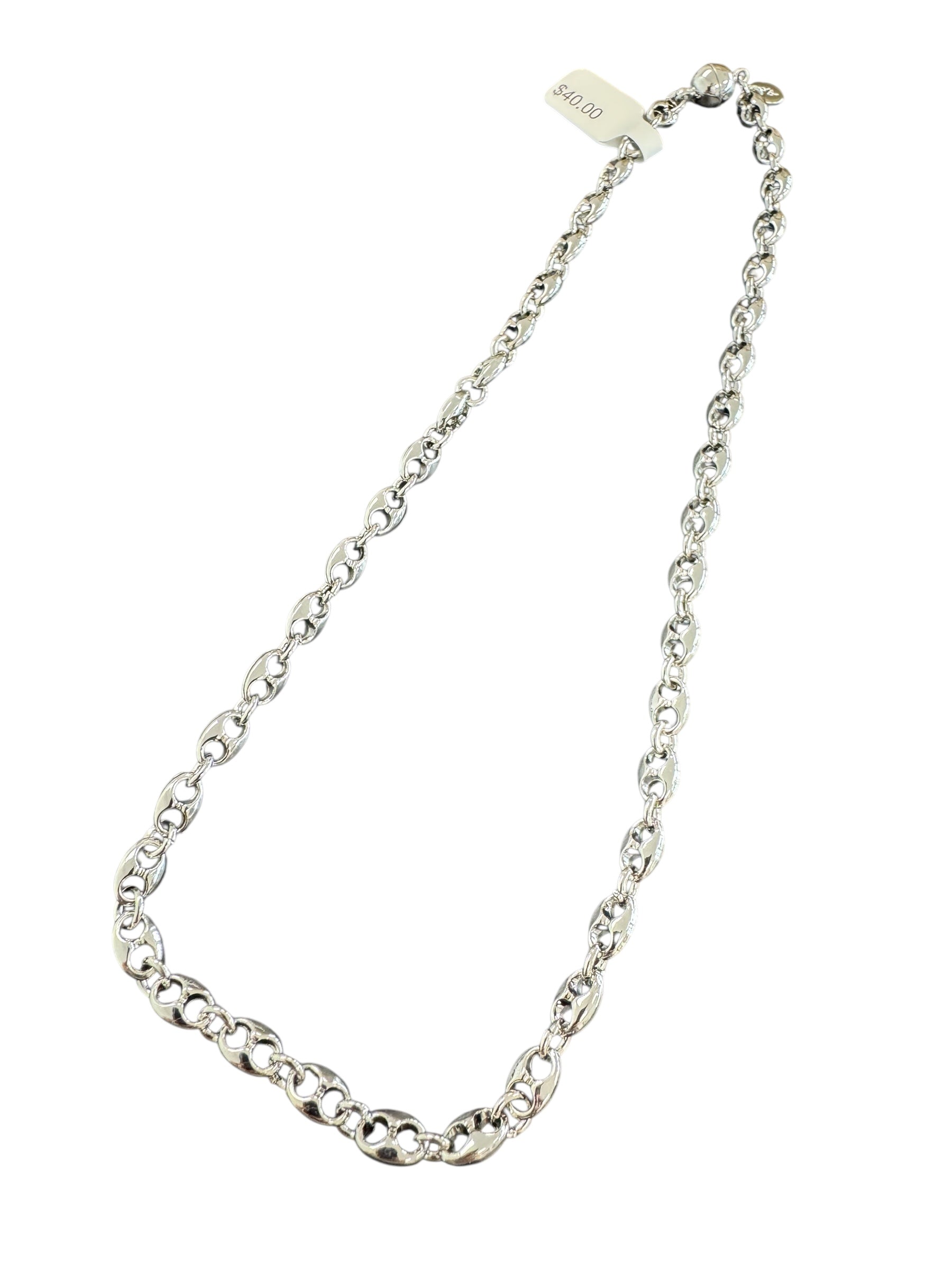 Silver Bean Necklace Magnet Closure 16"