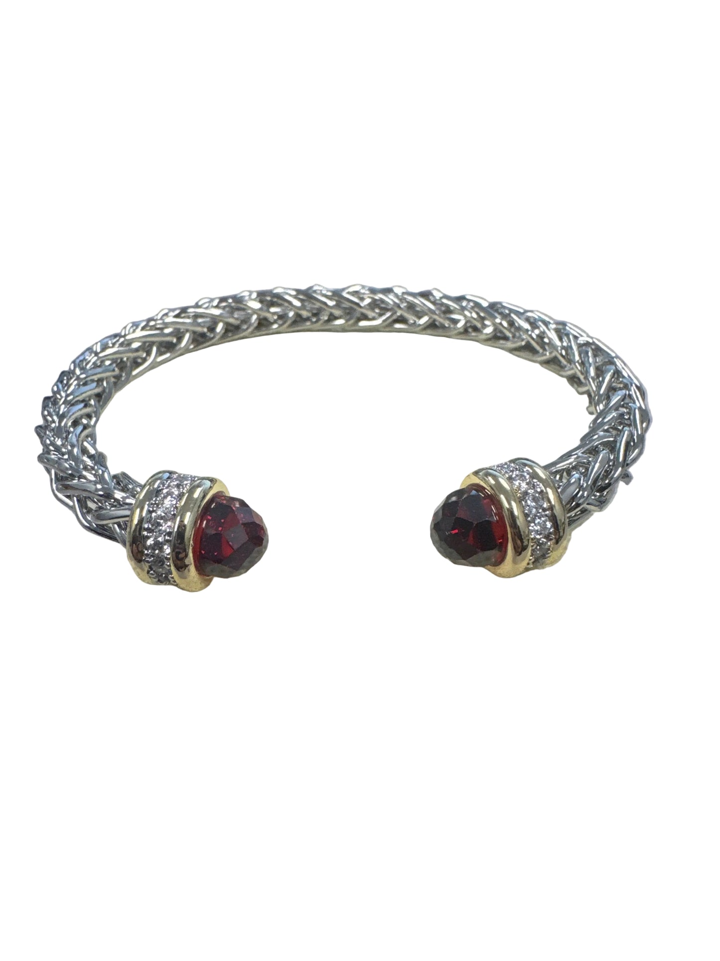 Silver Twisted Cable Cuff Bracelet with Gold and Paved Stones