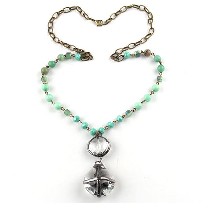 Mixed Bead Double Drop Pendant Necklace