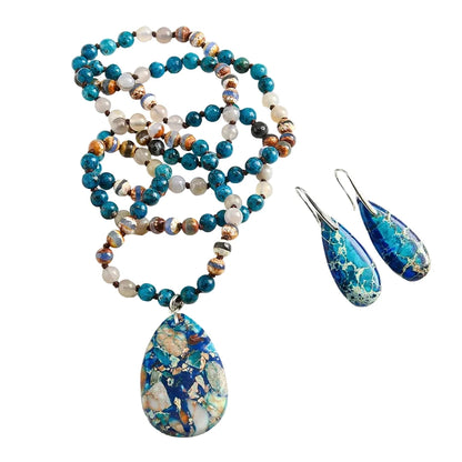 Emperor Stone Drop Pendant Necklace and Earring Set