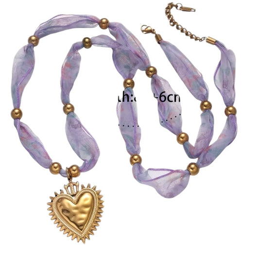 Silk Necklace Light Purple with Heart Beaded Charm