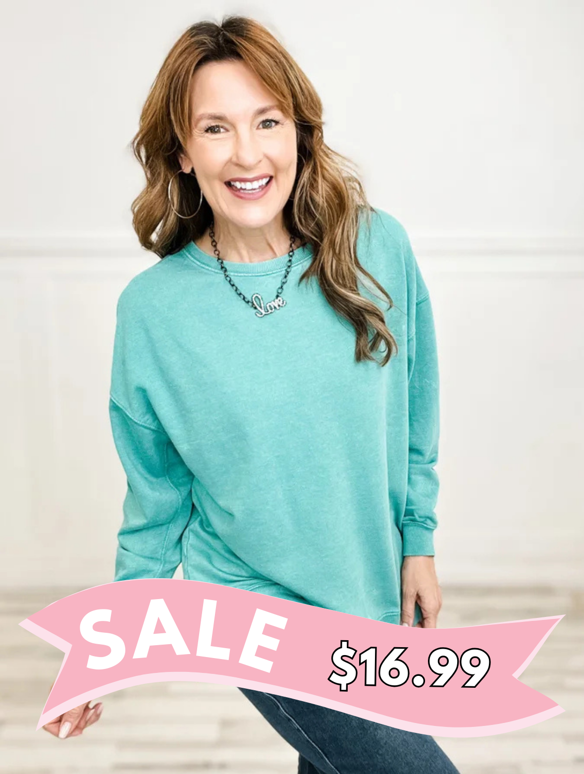 Mineral Wash Crew Neck Sweater Top