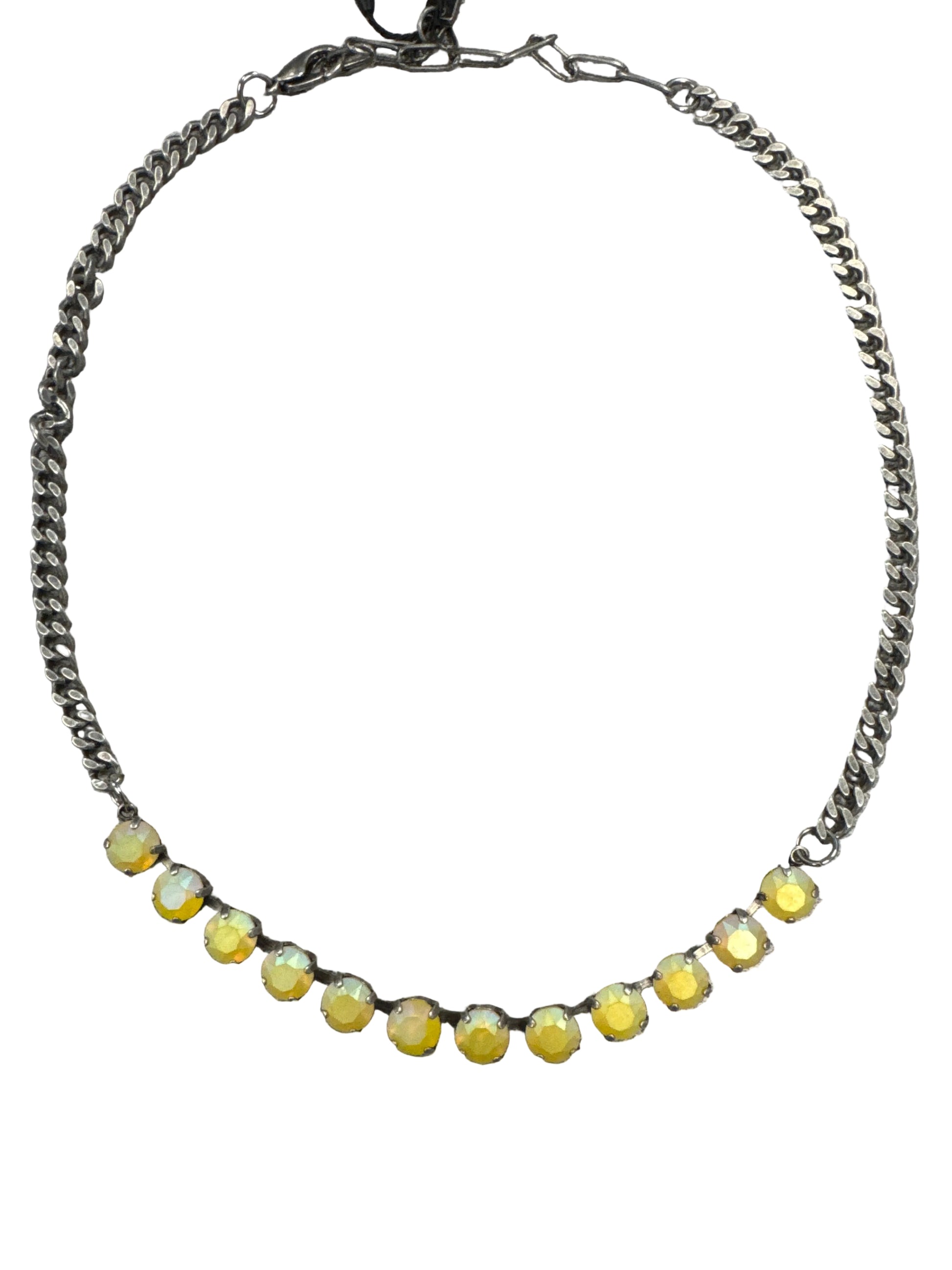 Mini Oakland Necklace-Antique Silver And Yellow Stone