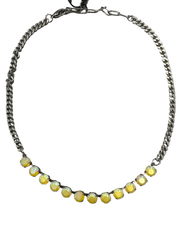 Mini Oakland Necklace-Antique Silver And Yellow Stone
