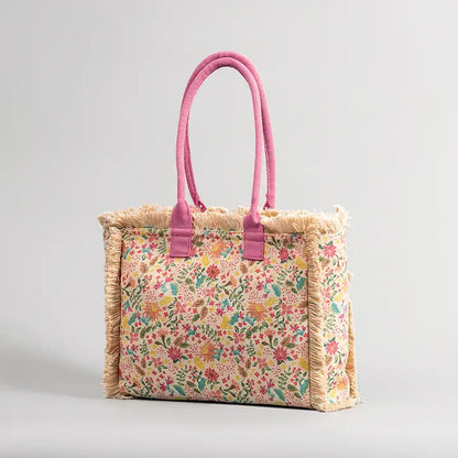 Vintage Floral Paisley Pattern Raw Edge Fringe Handbag