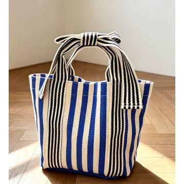 Canvas Striped Tote Bag Bow Handbag
