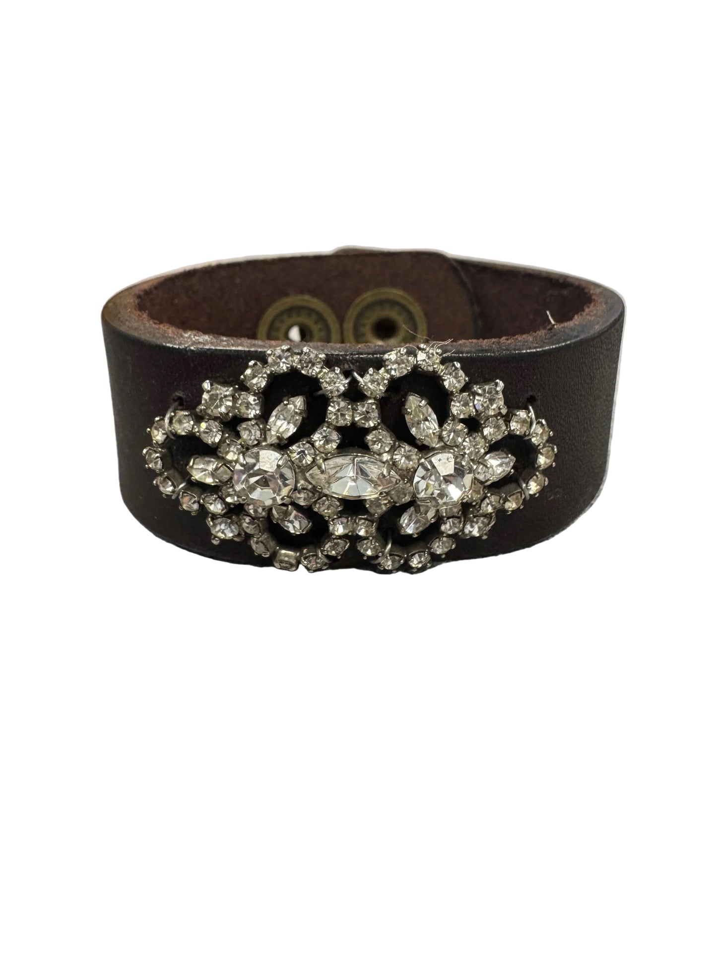 Floral Brooch Leather Cuff Bracelet