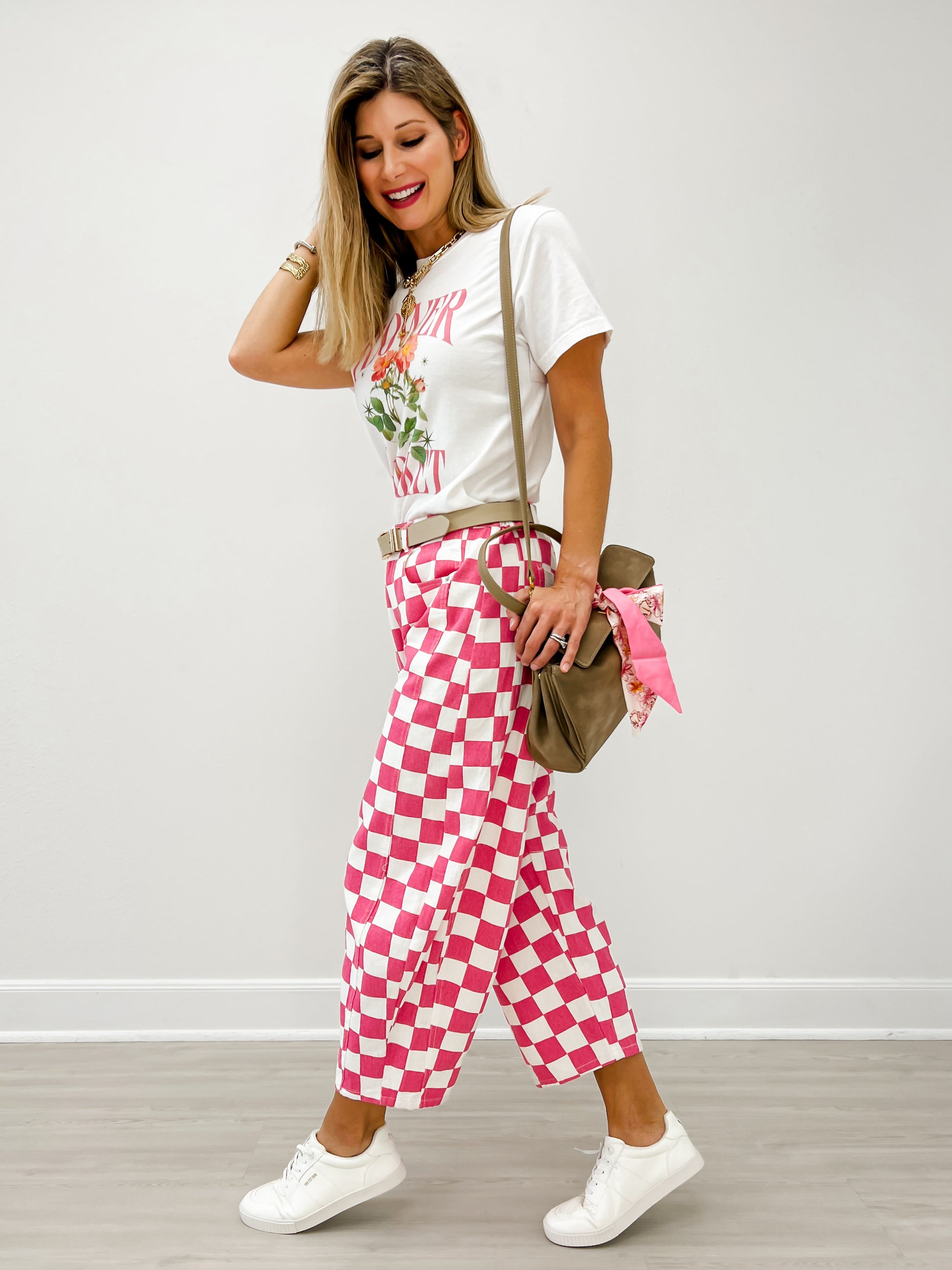 Custom Pink Check Finish Line Mini Barrel Pants!