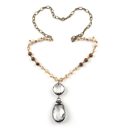 Mixed Bead Double Drop Pendant Necklace