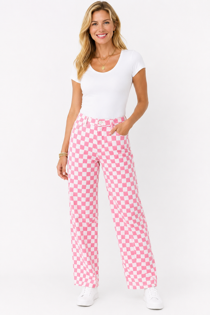 Custom Pink Check Finish Line Mini Barrel Pants!