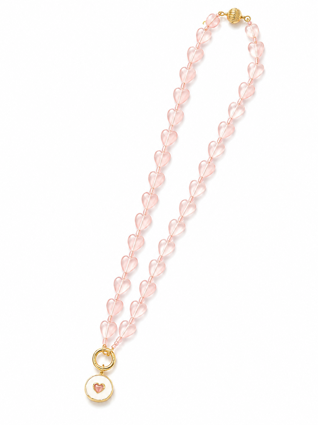 Pink Heart Beads Necklace Size 18" length