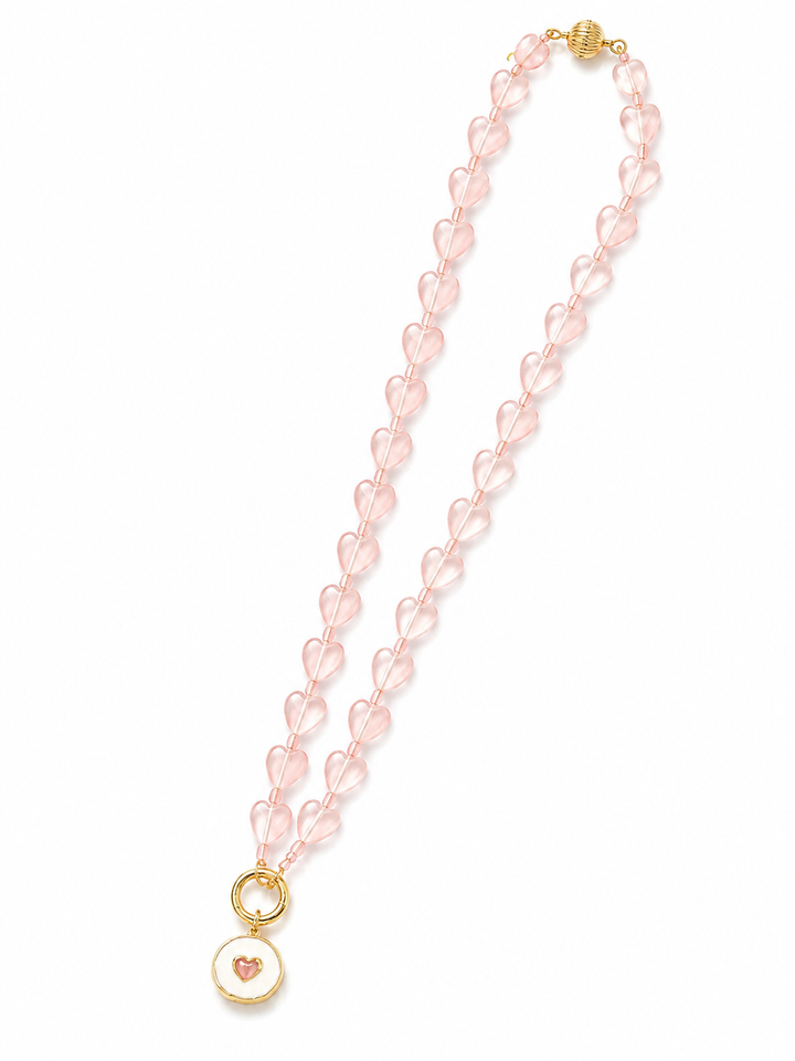 Pink Heart Beads Necklace Size 18" length