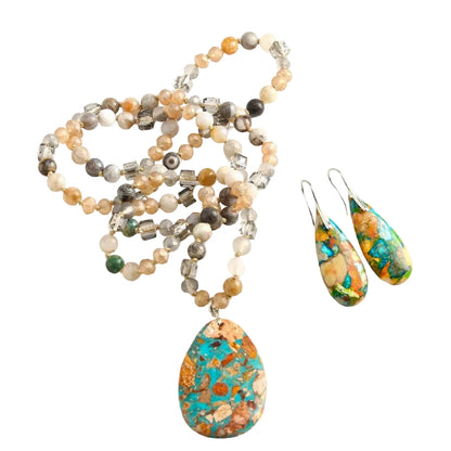 Emperor Stone Drop Pendant Necklace and Earring Set