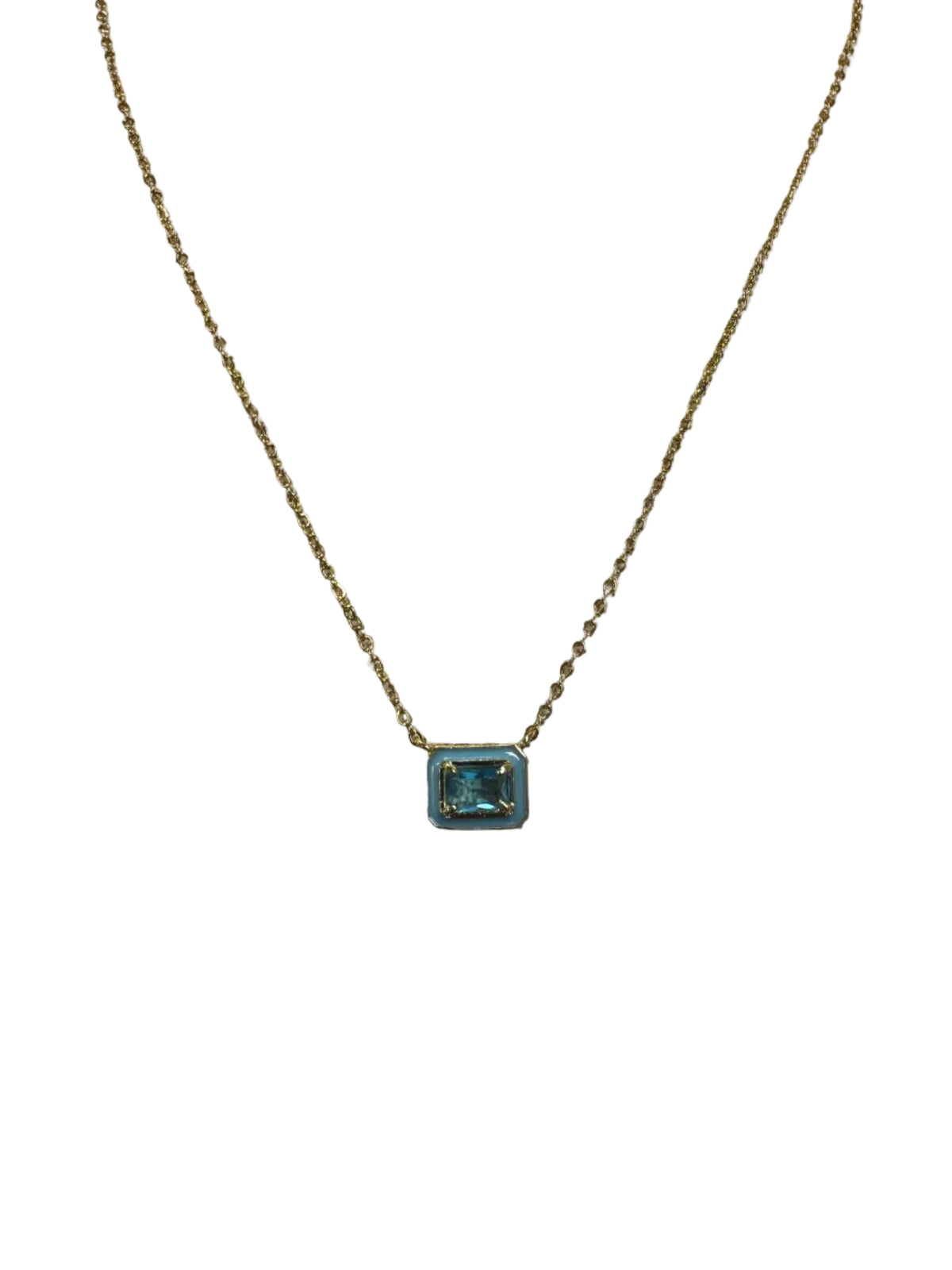 Dainty Blue Enamel CZ  Necklace
