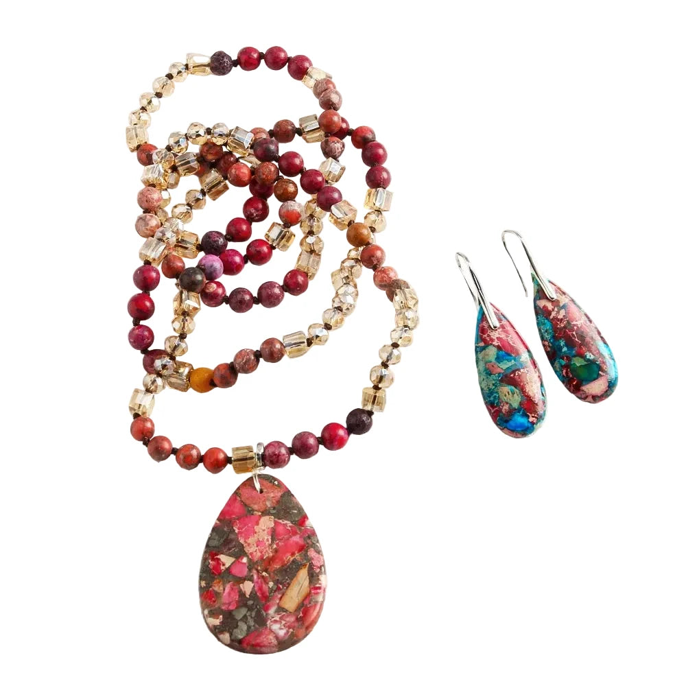 Emperor Stone Drop Pendant Necklace and Earring Set