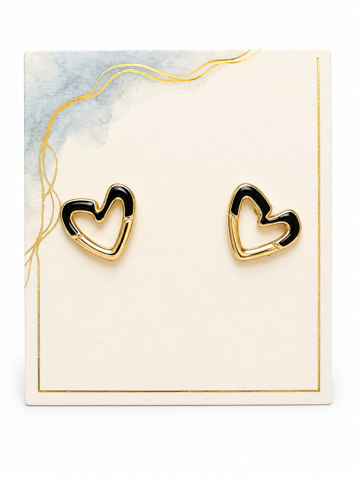 Black Tipped Heart Earrings