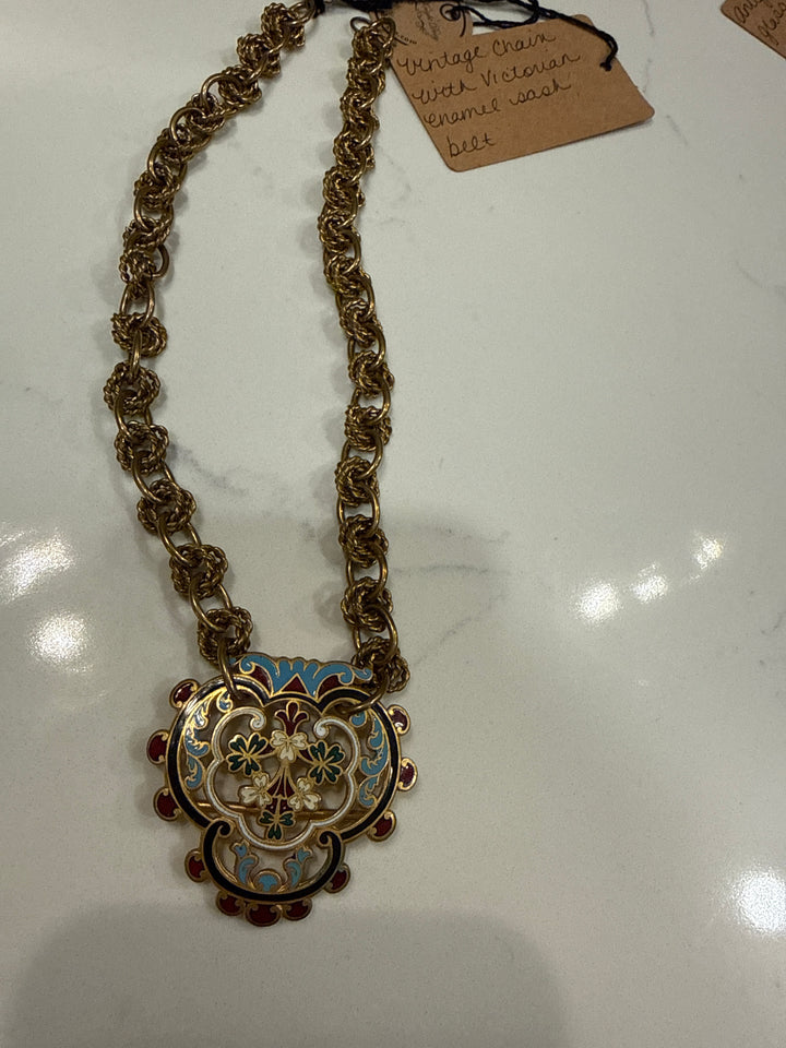 Vintage Chain Victorian Enamel Sash Belt