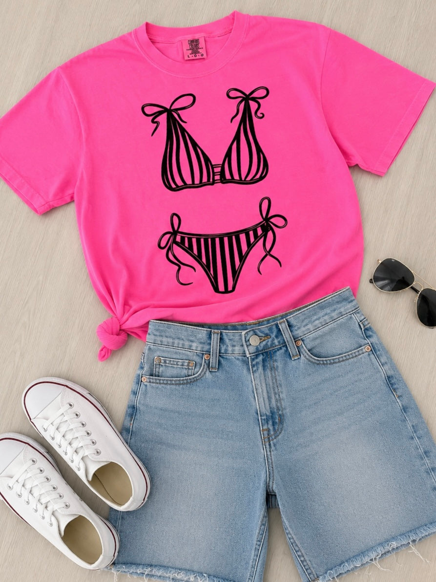 Hot Pink & Black Bikini Graphic Tee