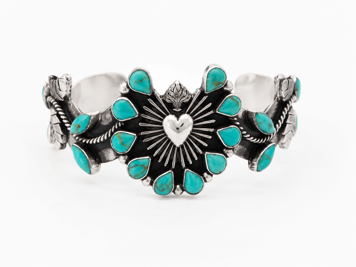 Sterling Silver Sacred Heart Turquoise Cuff