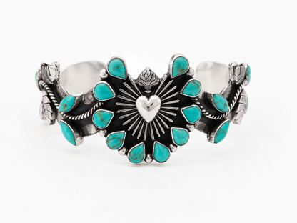 Sterling Silver Sacred Heart Turquoise Cuff