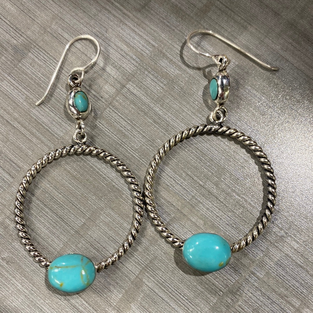 Double Stone and Rope Hoop Earring