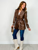 Long Sleeve Solid Faux Leather Jacket with Tie Waist