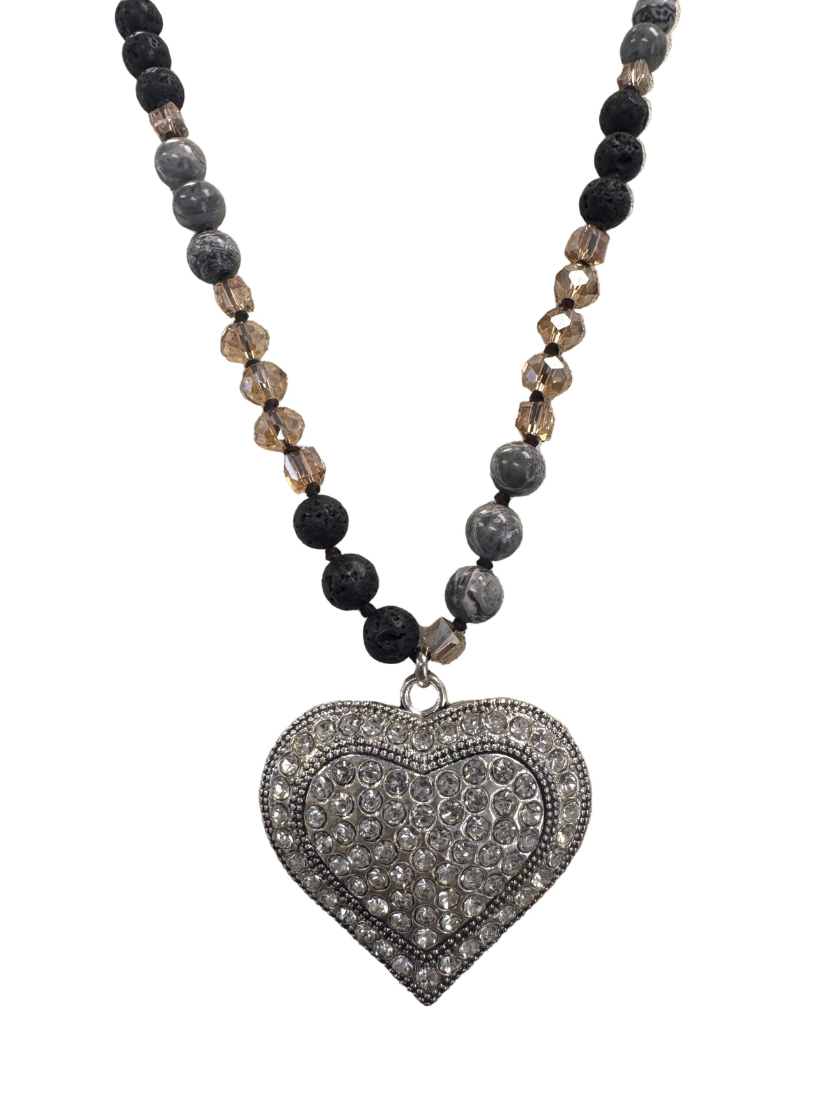Beaded Rhinestone Heart Necklace