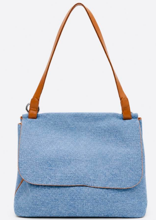 Luxurious Faux Denim Messenger Bag With Brown Accents