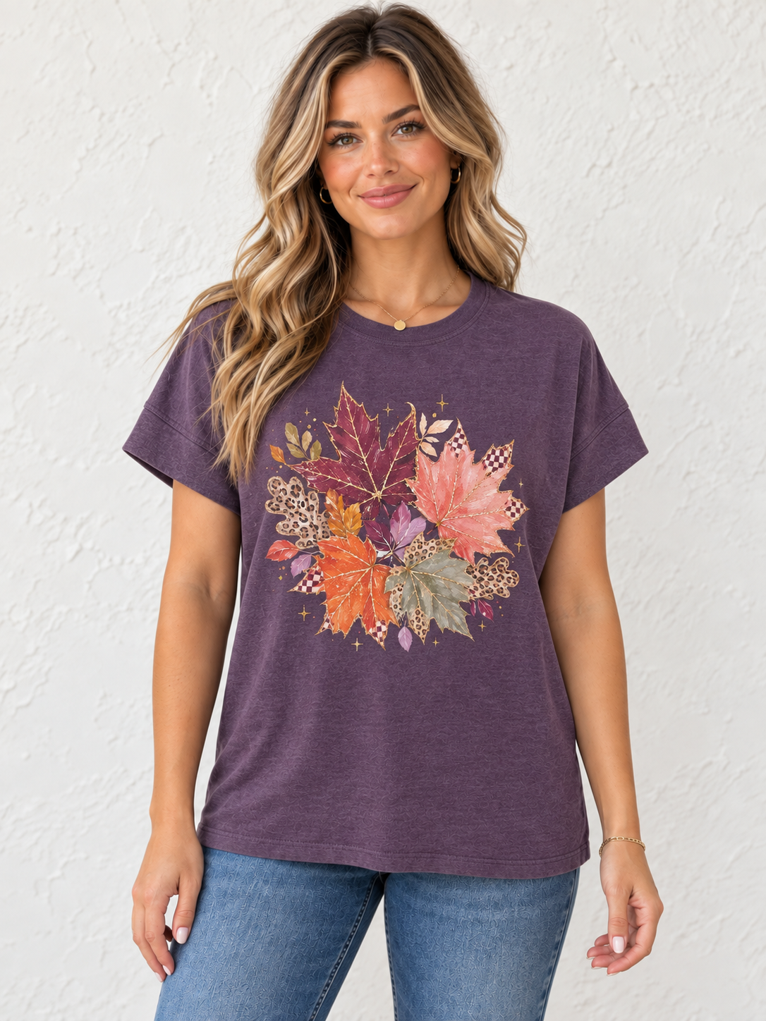Fall Leaves On Washed Plum Graphic Tee