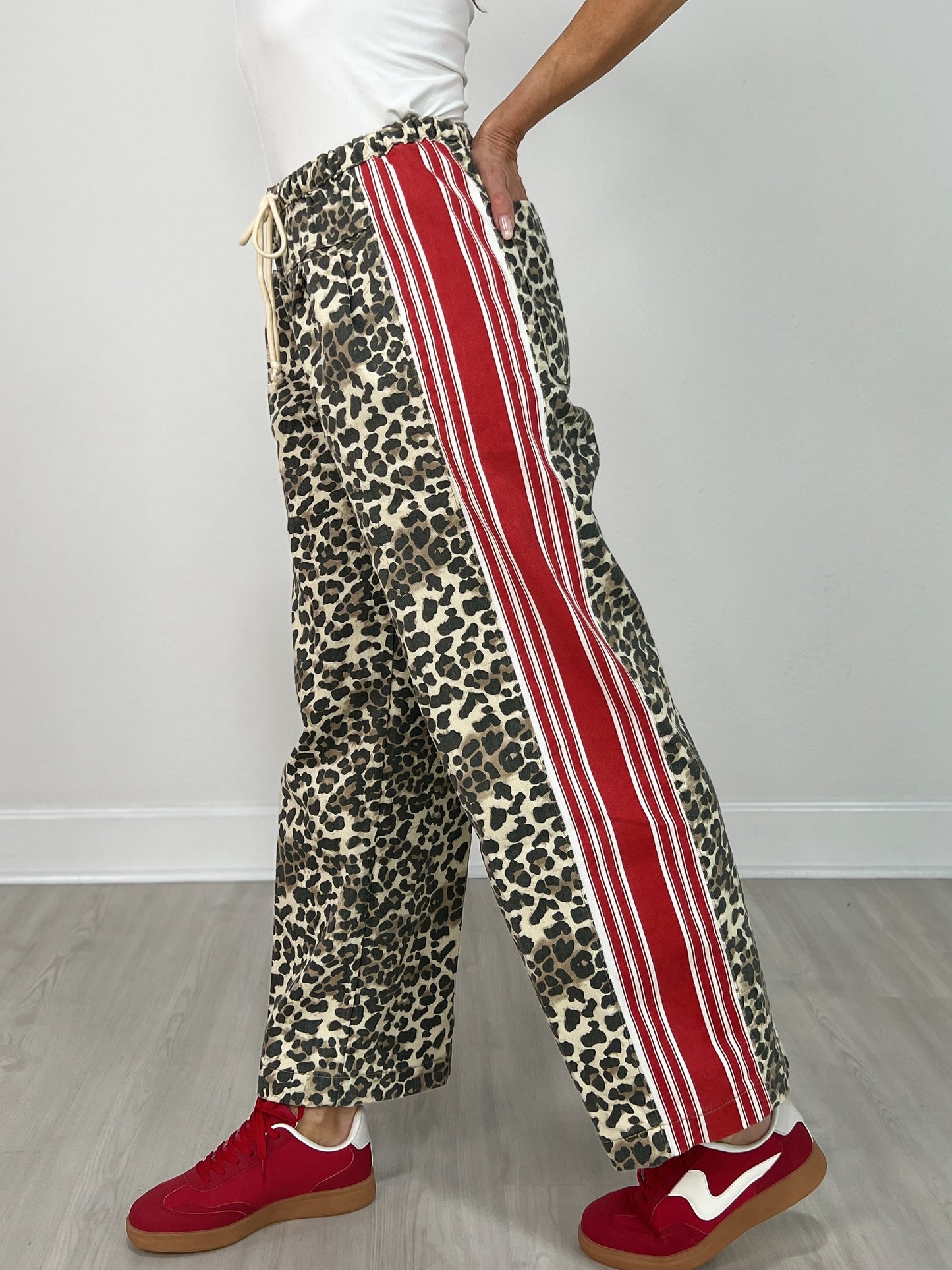 Leopard Sport Striped Wide Leg Pants