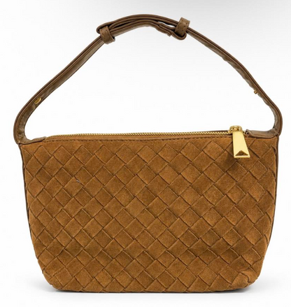 The Sable-Suede Woven Handbag With Adjustable Strap