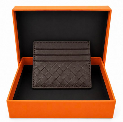 Leather Woven Credit Card Wallet -Coffee