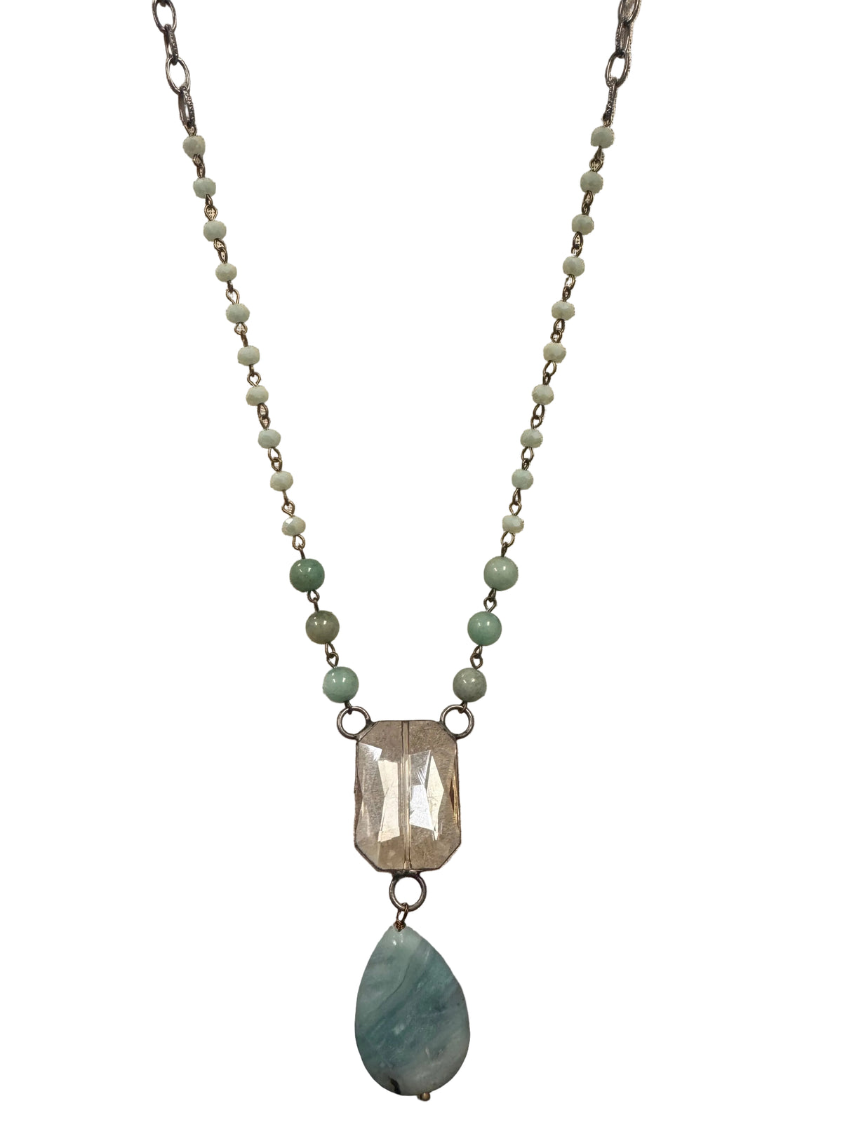 Crystal Beaded Stone Drop Pendant Necklace