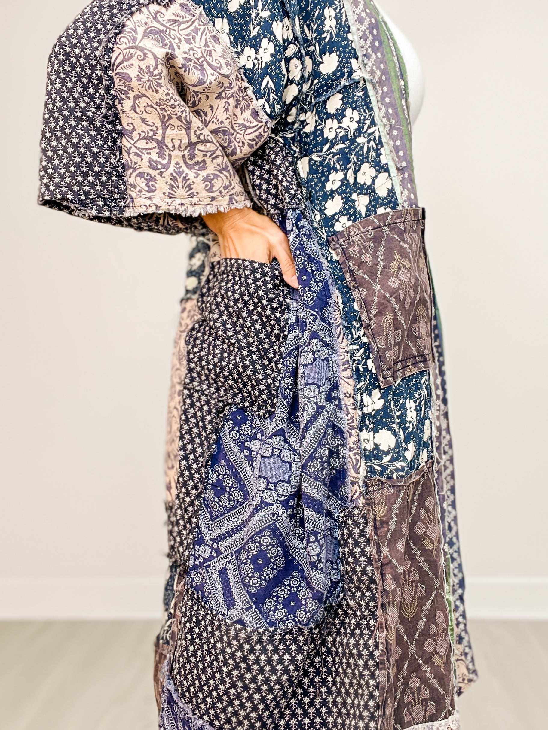 Washed Mix Media Open Front Pocket Cardigan