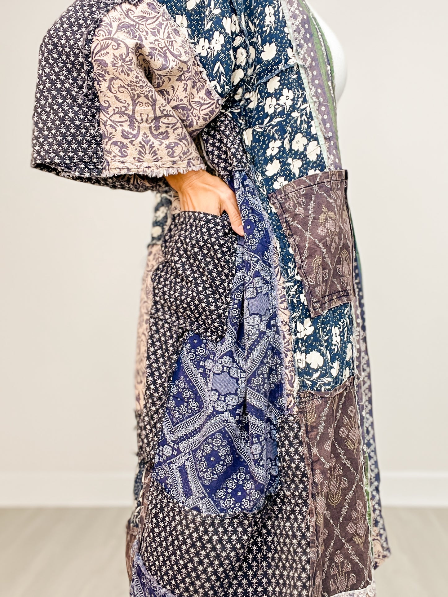 Washed Mix Media Open Front Pocket Cardigan